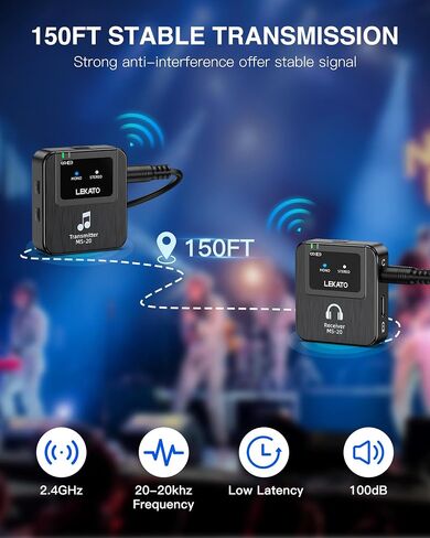 Lekato Wireless In-OER Monitor MS-20 ، 2.4G IEM System Low Contancing ، مع جهاز استقبال Petalpack Transmitter Pairing ، ودعم OTG ، واحد إلى أكثر ، مراقبة في الأذن للأداء المباشر ، فرقة مغنية المسرح in Saudi Arabia