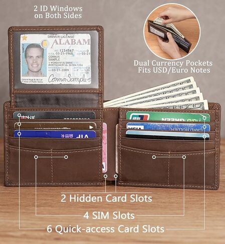 Slim RFID Wallet for Men Business Travel - Full Grain Leather Bifold | 8 Card Slots & Dual Currency Pockets | Front Pocket Design (4.5x3.5in) with Gift Box Black in Saudi Arabia