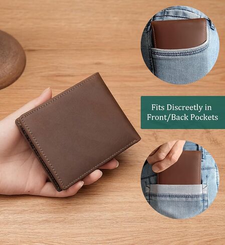 Slim RFID Wallet for Men Business Travel - Full Grain Leather Bifold | 8 Card Slots & Dual Currency Pockets | Front Pocket Design (4.5x3.5in) with Gift Box Black in Saudi Arabia