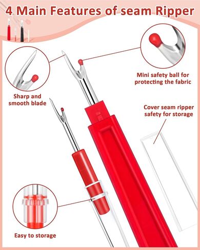 FIVEIZERO Seam Rippers for Sewing – 2 Big and 2 Small Stitch Remover Tools, Thread Ripper, Embroidery Removal Tool, with Needle Threaders, Thimbles, Tape Measure, Tailors Awl and Thread Snips in Saudi Arabia