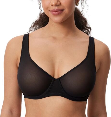 Delimira Women's Cosnufy Balconette Bra Sheer Mesh Plus size alvin in Saudi Arabia