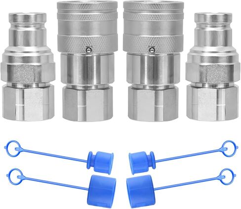 1/2’’ NPT Flat Face Hydraulic Quick Connect Couplers/Couplings with Dust Caps, The Universal Bobcat Flat Face Quick Connect Fittings with with 1/2’’ Body ISO 16028 Standard-2Set in Kuwait