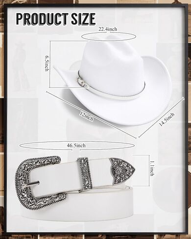 3 Pcs Western Cowgirl Outfit Accessories Set for Women, PU Leather Crossbody Tassel Purse Cowboy Hat Belt with Vintage Style Black in Saudi Arabia