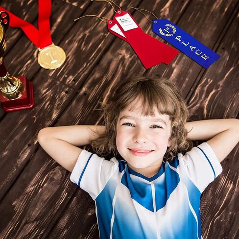 180 Pieces Award Ribbons 1st, 2nd, 3rd Place Flat Carded Set First Place Prizes with Event Card and Rope for Competition, Sports Event, School, Contests, Blue Red White in Kuwait