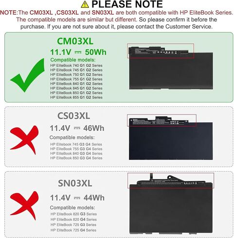 CM03 CM03XL Laptop Battery for HP EliteBook 840 845 850 855 740 745 750 755 G1 G2 Series Notebook fits CO06 CO06XL Battery Spare 716724-421 717376-001 CM03050XL in Kuwait