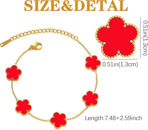 Five Leaf Clover Bracelet for Women-18K Gold Plated Lucky Link Grass Bracelets Stainless Steel White/Black/Blue/Gold/Crystal Flower Trendy Jewelry Gifts in Saudi Arabia