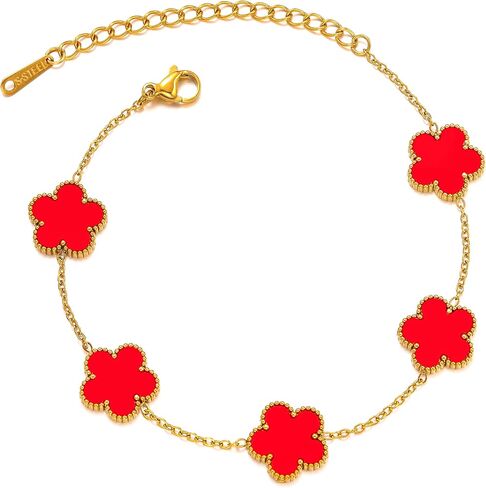 Five Leaf Clover Bracelet for Women-18K Gold Plated Lucky Link Grass Bracelets Stainless Steel White/Black/Blue/Gold/Crystal Flower Trendy Jewelry Gifts in Saudi Arabia