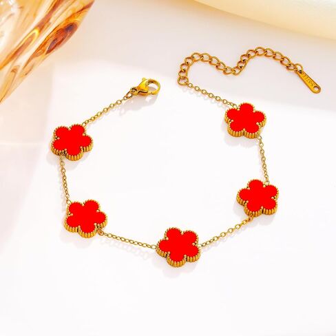 Five Leaf Clover Bracelet for Women-18K Gold Plated Lucky Link Grass Bracelets Stainless Steel White/Black/Blue/Gold/Crystal Flower Trendy Jewelry Gifts in Saudi Arabia