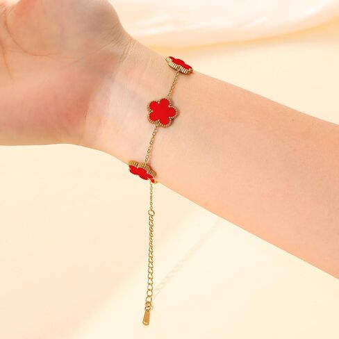 Five Leaf Clover Bracelet for Women-18K Gold Plated Lucky Link Grass Bracelets Stainless Steel White/Black/Blue/Gold/Crystal Flower Trendy Jewelry Gifts in Saudi Arabia