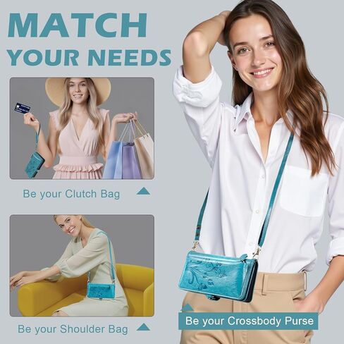 Lacass for Samsung Galaxy S25 Edge Case Wallet ، [Cards Scan Scan Protection] Card Zipper Leather Flip Cover Cover Crossbody with Stand (Gloral Cyan Green) in Saudi Arabia