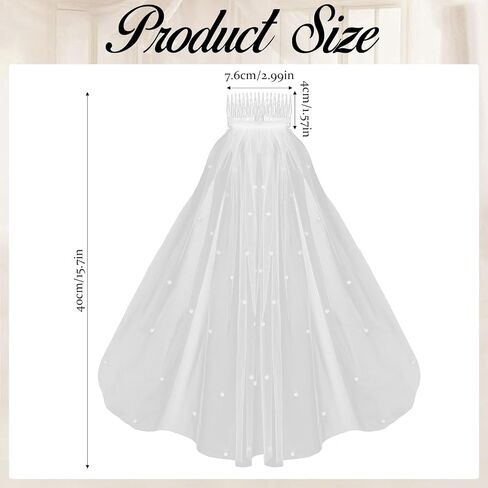 White Short Wedding Veil Short Bridal Veil Rhinestone Bride Veils Women's Short Vails with Rhinestone Bachelorette Party Veil Elegant Tulle Layer Veil for Brides and Women, 40cm/15.7" in Saudi Arabia
