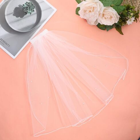 White Short Wedding Veil Short Bridal Veil Rhinestone Bride Veils Women's Short Vails with Rhinestone Bachelorette Party Veil Elegant Tulle Layer Veil for Brides and Women, 40cm/15.7" in Saudi Arabia