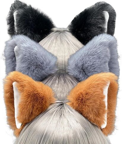 Agymo 3pack Fox Wolf Cat Ears bulk, Animal Furry Ears headbadnd,Christmas Halloween Ears,Gorou Cosplay Costume Accessory (3, multicolors2) in Saudi Arabia