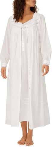 Eileen West Queen Anne's Lace Robe for Women – Heirloom Lightweight 100% Cotton Women’s Nightgown or Button Front Robe - Black, Large in Saudi Arabia