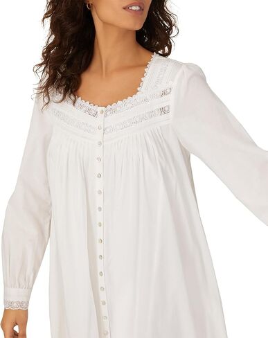 Eileen West Queen Anne's Lace Robe for Women – Heirloom Lightweight 100% Cotton Women’s Nightgown or Button Front Robe - Black, Large in Saudi Arabia