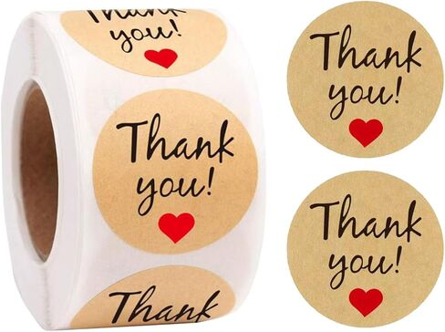 1 Rolls/500Pcs Thank You Stickers Self Adhesive Kraft Paper Label Stickers for Gift Wrapping Baking Wedding Birthday Party Christmas, 25mm in Saudi Arabia