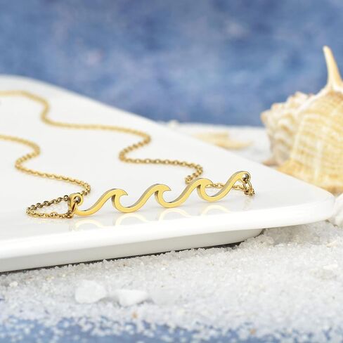 Wave Necklace Gold Silver Plated Ocean Wave Necklace Dainty Beach Choker Necklaces for Women Teen Girls Surfer Jewelry Gifts Boho Summer Necklace in Kuwait