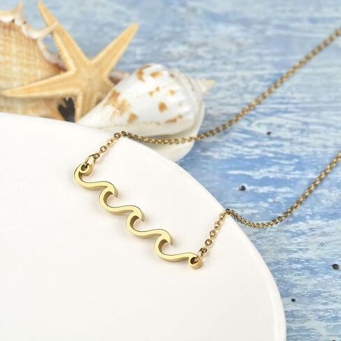 Wave Necklace Gold Silver Plated Ocean Wave Necklace Dainty Beach Choker Necklaces for Women Teen Girls Surfer Jewelry Gifts Boho Summer Necklace in Kuwait