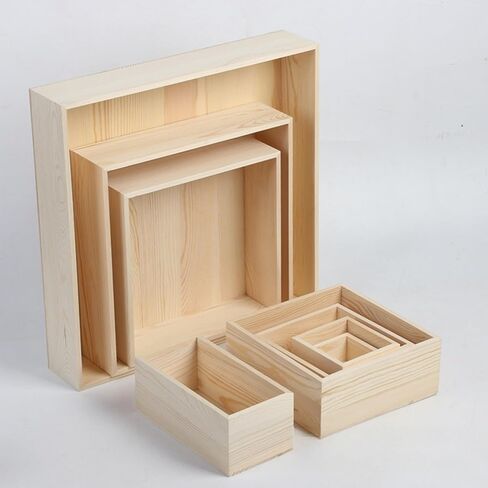 Anktily 4 Pack Unfinished Wooden Craft Storage Organiser Boxes, 6 x 4 x 2.4 inch Small Square Wood Box, Rustic Natural Wood Container Box for Home Venue Decor in Kuwait