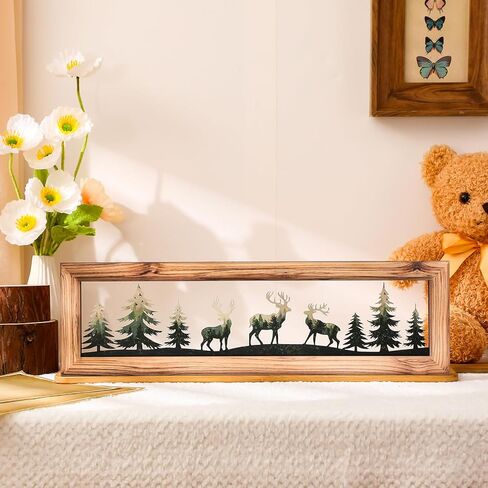 Wesiti Woodland Bear Wall Art 16 in Wood Frame Metal Bear Wall Decor Rustic Wildlife Wall Decor Farmhouse Lodge Cabin Wall Decor Animal Picture Art Decor for Home Bedroom Living Room in Saudi Arabia