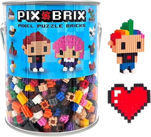 Pix Brix Pixel Art Puzzle Bricks Bucket - 1,500 Piece Pixel Art Kit with 11 Colors, Light Palette - Interlocking Building Bricks, 2D and 3D Builds - Stem Toys, Ages 6 Plus in Kuwait