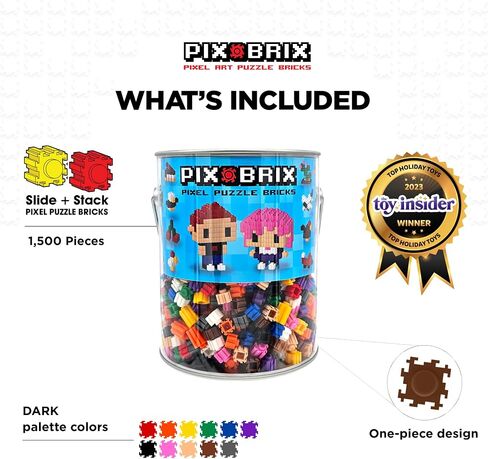 Pix Brix Pixel Art Puzzle Bricks Bucket - 1,500 Piece Pixel Art Kit with 11 Colors, Light Palette - Interlocking Building Bricks, 2D and 3D Builds - Stem Toys, Ages 6 Plus in Kuwait
