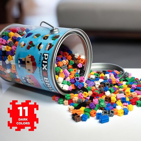 Pix Brix Pixel Art Puzzle Bricks Bucket - 1,500 Piece Pixel Art Kit with 11 Colors, Light Palette - Interlocking Building Bricks, 2D and 3D Builds - Stem Toys, Ages 6 Plus in Kuwait