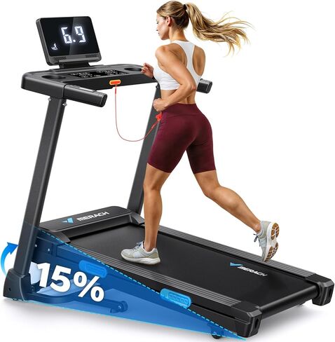 MERACH Foldable Treadmill with Incline, 7.5MPH Quiet Treadmills for Home with Double Deck Technology, 4 Silicone Shock Cushion, Heart Rate Monitoring,16.5" Wider Belt, APP in Kuwait