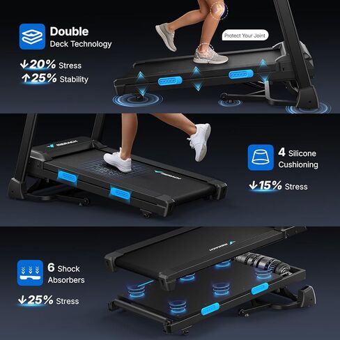 MERACH Foldable Treadmill with Incline, 7.5MPH Quiet Treadmills for Home with Double Deck Technology, 4 Silicone Shock Cushion, Heart Rate Monitoring,16.5" Wider Belt, APP in Kuwait