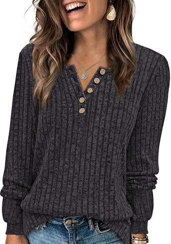 XIEERDUO Sweater for Women Long Sleeve Henley Shirts Tunic Tops to Wear with Leggings crew neck Sweaters Trendy 2024 in Saudi Arabia