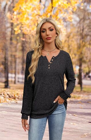 XIEERDUO Sweater for Women Long Sleeve Henley Shirts Tunic Tops to Wear with Leggings crew neck Sweaters Trendy 2024 in Saudi Arabia