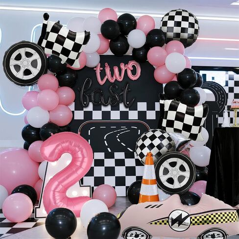 Two Fast Birthday Decorations 40 Inch Racetrack Number Balloons 2 Black Two Fast Letter Banner Balloon 2nd Racing Vintage Race Car Racing Theme Birthday Party Decor Set Black Blue in Kuwait