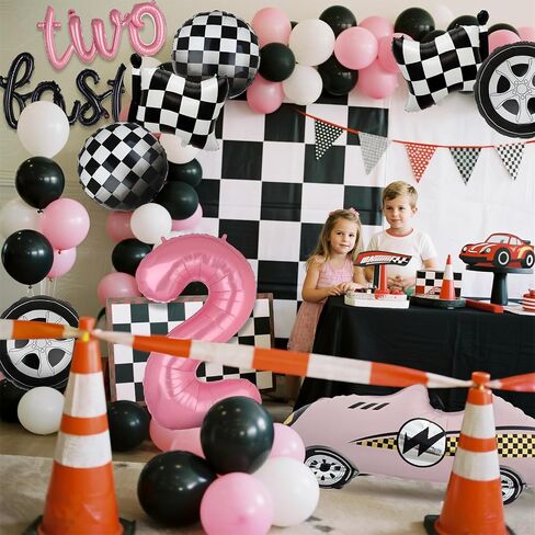Two Fast Birthday Decorations 40 Inch Racetrack Number Balloons 2 Black Two Fast Letter Banner Balloon 2nd Racing Vintage Race Car Racing Theme Birthday Party Decor Set Black Blue in Kuwait