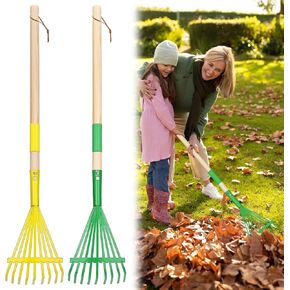 مجموعة أدوات حديقة للأطفال مكونة من قطعتين، مكابس حديقة صغيرة بحجم الطفل وحديقة للأوراق، مكابس ألعاب البستنة الخشبية مع مقابض قابلة للفصل ألعاب خارجية هدية للأولاد والبنات in Kuwait