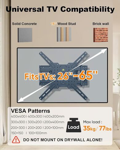 Long Arm TV Wall Mount for 26-65" TVs, 40.75" Long Extension Corner TV Mount for Vertical Mounting of Displays, Full Motion Wall Mount with Swivel & Tilt, VESA 400x400mm Holds 88 lbs FORGING MOUNT in Saudi Arabia