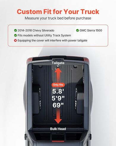 VEVOR Retractable Tonneau Cover, 5.8 ft Hard Tonneau Cover with Built-in Drainage Pipe for 2021-2024 Chevy/GMC Silverado/Sierra 1500 Crew Cab, Customized Design with Double-Lock & T-Slot in Saudi Arabia