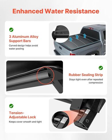 VEVOR Retractable Tonneau Cover, 5.8 ft Hard Tonneau Cover with Built-in Drainage Pipe for 2021-2024 Chevy/GMC Silverado/Sierra 1500 Crew Cab, Customized Design with Double-Lock & T-Slot in Saudi Arabia