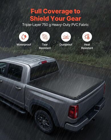 VEVOR Retractable Tonneau Cover, 5.8 ft Hard Tonneau Cover with Built-in Drainage Pipe for 2021-2024 Chevy/GMC Silverado/Sierra 1500 Crew Cab, Customized Design with Double-Lock & T-Slot in Saudi Arabia