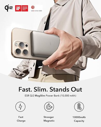 ESR لبنك Magsafe Power Bank ، 0.55 في شاحن محمول ماجسافي 5000 ملهائي ، شاحن بطارية QI2 معتمد 15 واط ، شاحن 20W USB-C Magslim مع كابل لـ iPhone 16/15/14/13 ، Black ، Black in Saudi Arabia