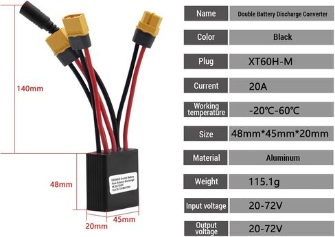 ZJchao Double Battery Discharge Converter, Electric Bike Battery Connector, DC 20V-72V Dual Batteries Parallel Module Adapter for Batteries and Controllers (30A) in Saudi Arabia