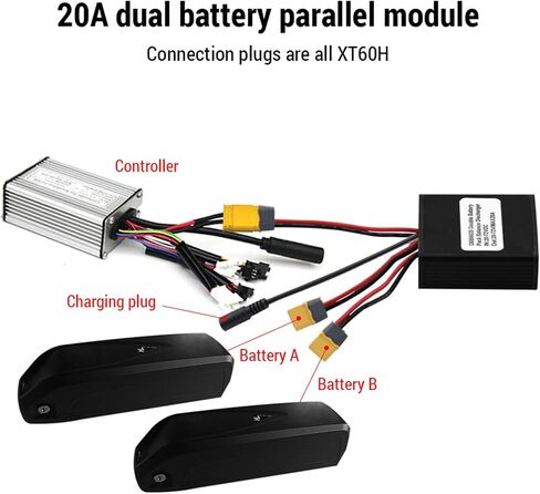 ZJchao Double Battery Discharge Converter, Electric Bike Battery Connector, DC 20V-72V Dual Batteries Parallel Module Adapter for Batteries and Controllers (30A) in Saudi Arabia