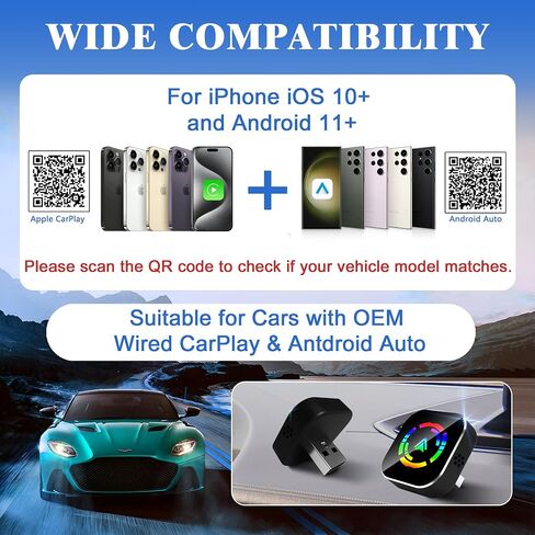 Wireless CarPlay Adapter for iPhone, 2025 Upgraded Wired to Wireless for Apple CarPlay, Mini USB Design Car Play Adapter with Type-C Extension, Plug and Play, Stable Connection & No Latency in Saudi Arabia