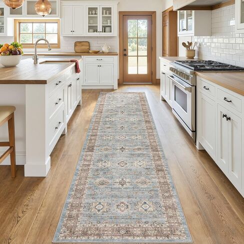 Area Rugs for Living Room: 10x14 Washable Rug Vintage Pattern Large Non-Slip Stain Resistant Soft Durable Floor Carpet for Bedroom, Dining Room, Home Office - Blue in Kuwait