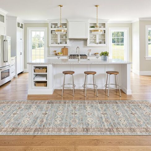 Area Rugs for Living Room: 10x14 Washable Rug Vintage Pattern Large Non-Slip Stain Resistant Soft Durable Floor Carpet for Bedroom, Dining Room, Home Office - Blue in Kuwait