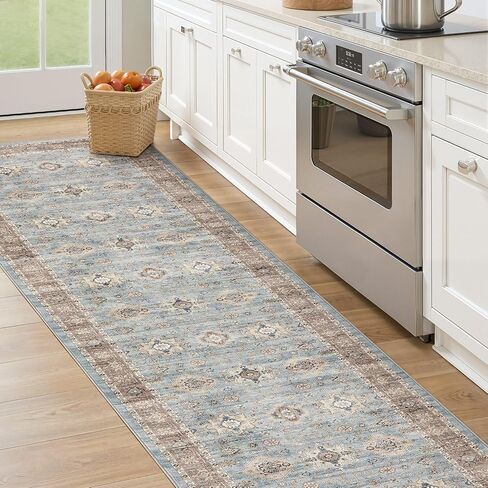 Area Rugs for Living Room: 10x14 Washable Rug Vintage Pattern Large Non-Slip Stain Resistant Soft Durable Floor Carpet for Bedroom, Dining Room, Home Office - Blue in Kuwait