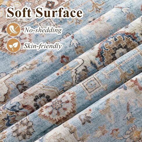 Area Rugs for Living Room: 10x14 Washable Rug Vintage Pattern Large Non-Slip Stain Resistant Soft Durable Floor Carpet for Bedroom, Dining Room, Home Office - Blue in Kuwait