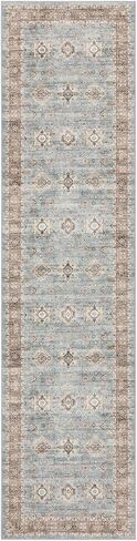 Area Rugs for Living Room: 10x14 Washable Rug Vintage Pattern Large Non-Slip Stain Resistant Soft Durable Floor Carpet for Bedroom, Dining Room, Home Office - Blue in Kuwait