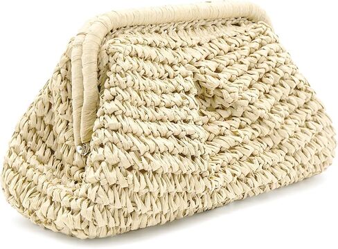Colorblock Straw Clutch Purses - Straw Crossbody Bags for Women Woven Purse Beach Handbags Cloud Dumpling Pouch Beige in Saudi Arabia