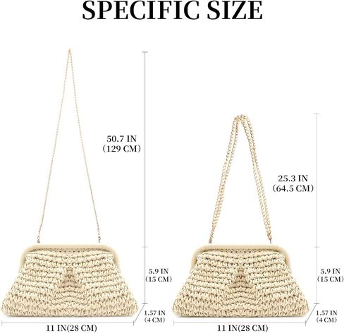 Colorblock Straw Clutch Purses - Straw Crossbody Bags for Women Woven Purse Beach Handbags Cloud Dumpling Pouch Beige in Saudi Arabia