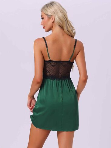 Cheibear Women Satin Lingerie Silky Sexy Lightgowns Lace Babydoll Slip Lightie Chemise Pajama Dress in Saudi Arabia